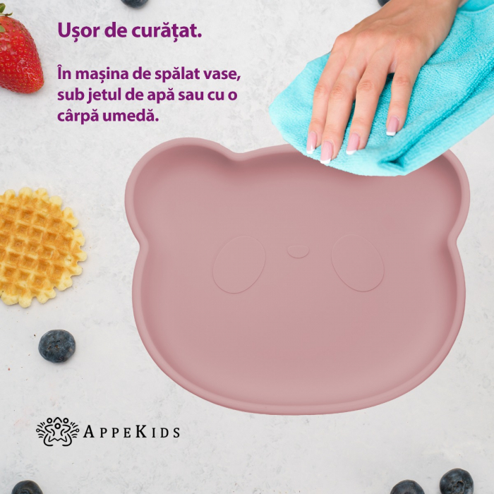 Farfurie din silicon cu ventuza, AppeKids, The Little Bear - Old Rose [3]