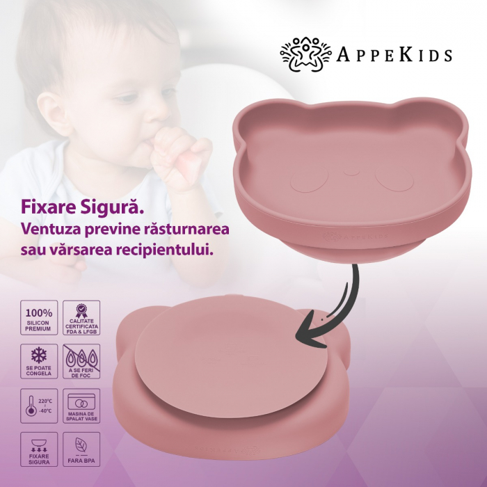 Farfurie din silicon cu ventuza, AppeKids, The Little Bear - Old Rose [4]