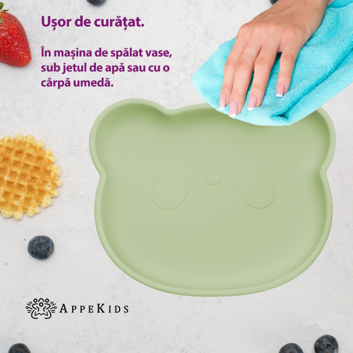 Farfurie din silicon cu ventuza, AppeKids, The Little Bear - Raw Green [3]
