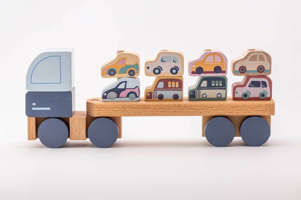 Jucarie din lemn, Cubika, Camion pentru masini - Pastel [4]