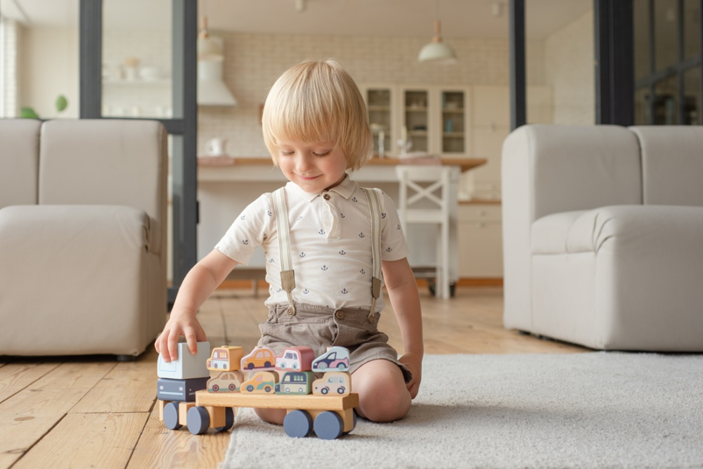 Jucarie din lemn, Cubika, Camion pentru masini - Pastel [3]