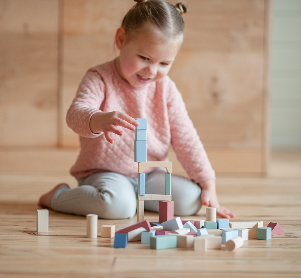 Jucarie din lemn, Cubika, Kit 50 de piese de constructie - Pastel [4]