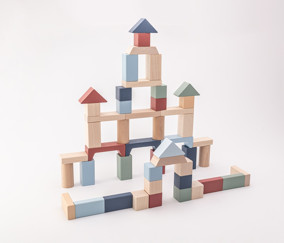 Jucarie din lemn, Cubika, Kit 50 de piese de constructie - Pastel [1]