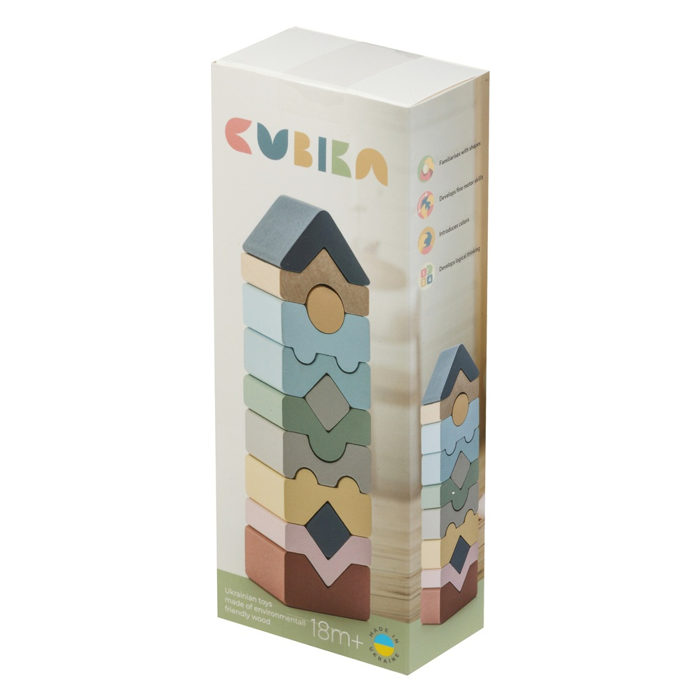 Jucarie din lemn, Cubika, Set constructii Turn 12 piese - Pastel [1]