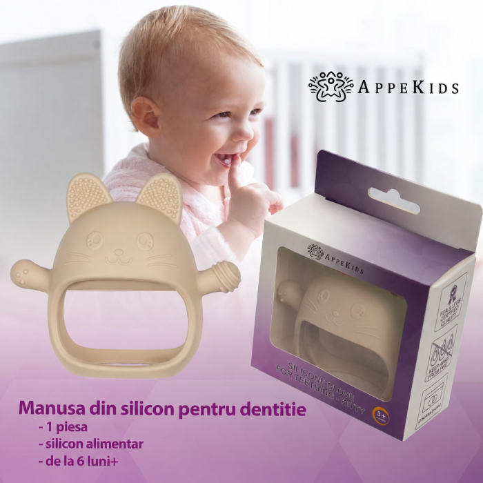 Jucărie pentru dentiție din silicon AppeKids Mănușa Kitty, 3 luni+ [5]