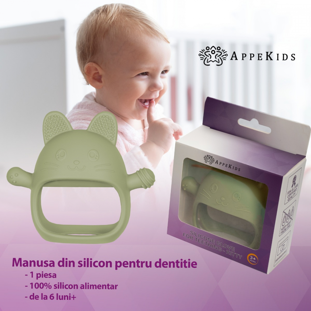 Jucarie pentru dentitie din silicon, Appekids, Manusa Kitty - Raw Green [3]