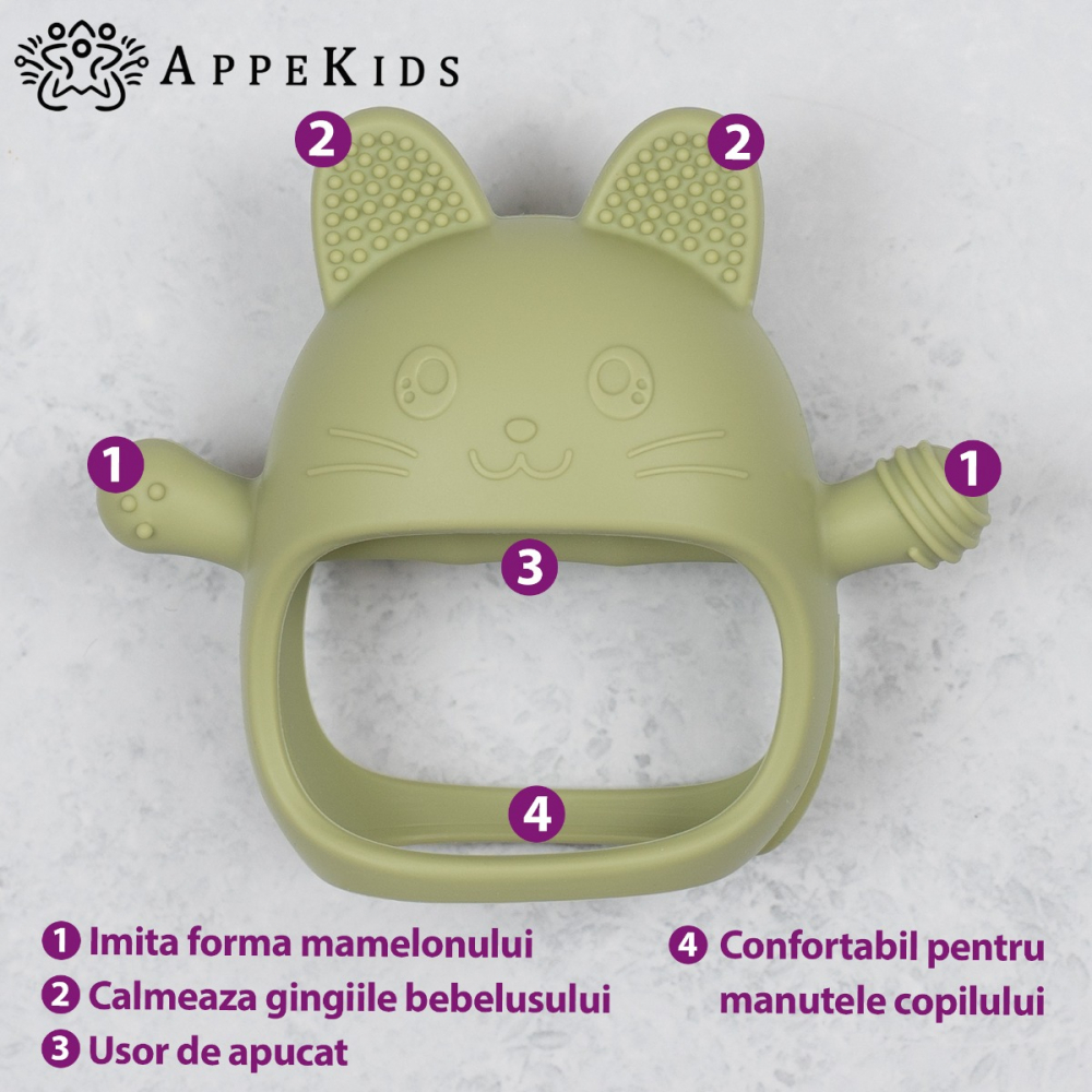 Jucarie pentru dentitie din silicon, Appekids, Manusa Kitty - Raw Green [2]