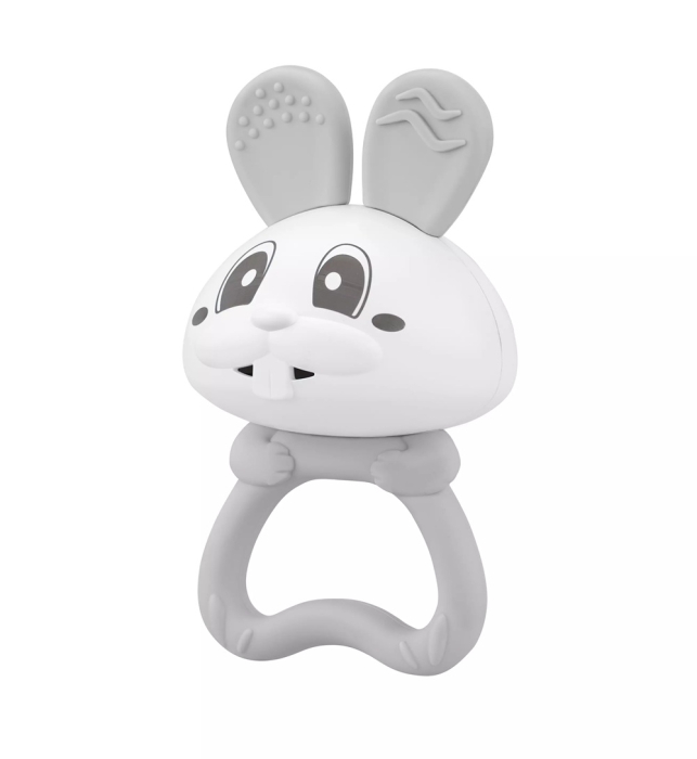 Jucarie pentru dentitie din silicon cu zornaitoare, Mombella Bunny - Grey [3]