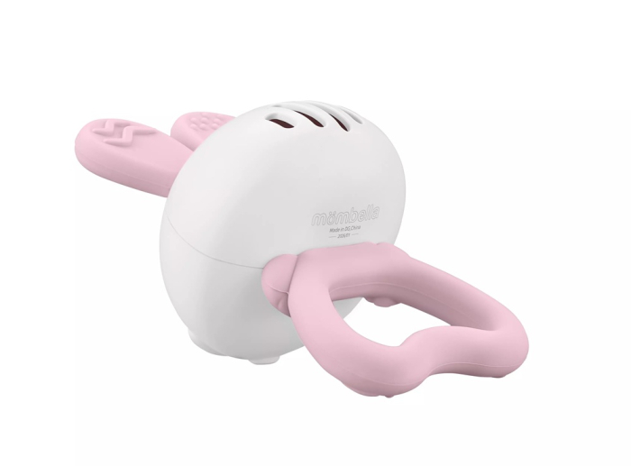 Jucarie pentru dentitie din silicon cu zornaitoare, Mombella Bunny - Pink [5]