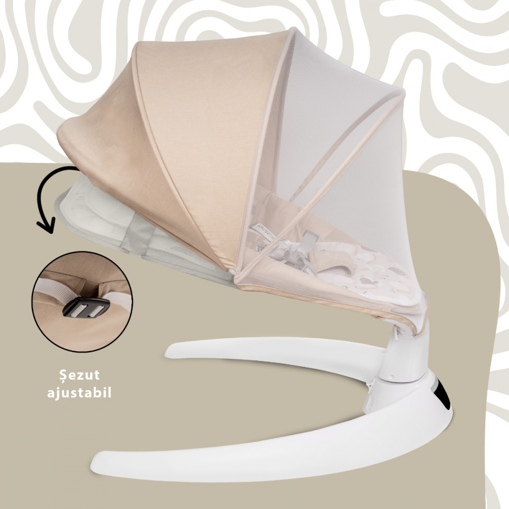 Leagan electric pentru bebelusi, cu spatar reglabil si senzor de miscare, AppeKids Evoque - Bubble Beige [3]