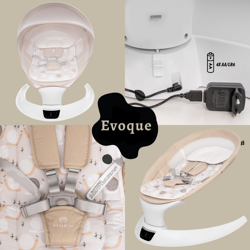 Leagan electric pentru bebelusi, cu spatar reglabil si senzor de miscare, AppeKids Evoque - Bubble Beige [4]