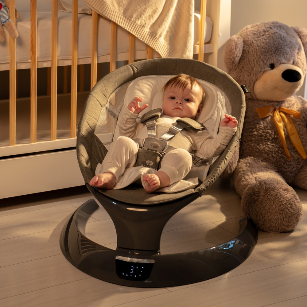 Leagan electric pentru bebelusi, cu spatar reglabil si senzor de miscare, AppeKids Evoque - Powder Grey [5]