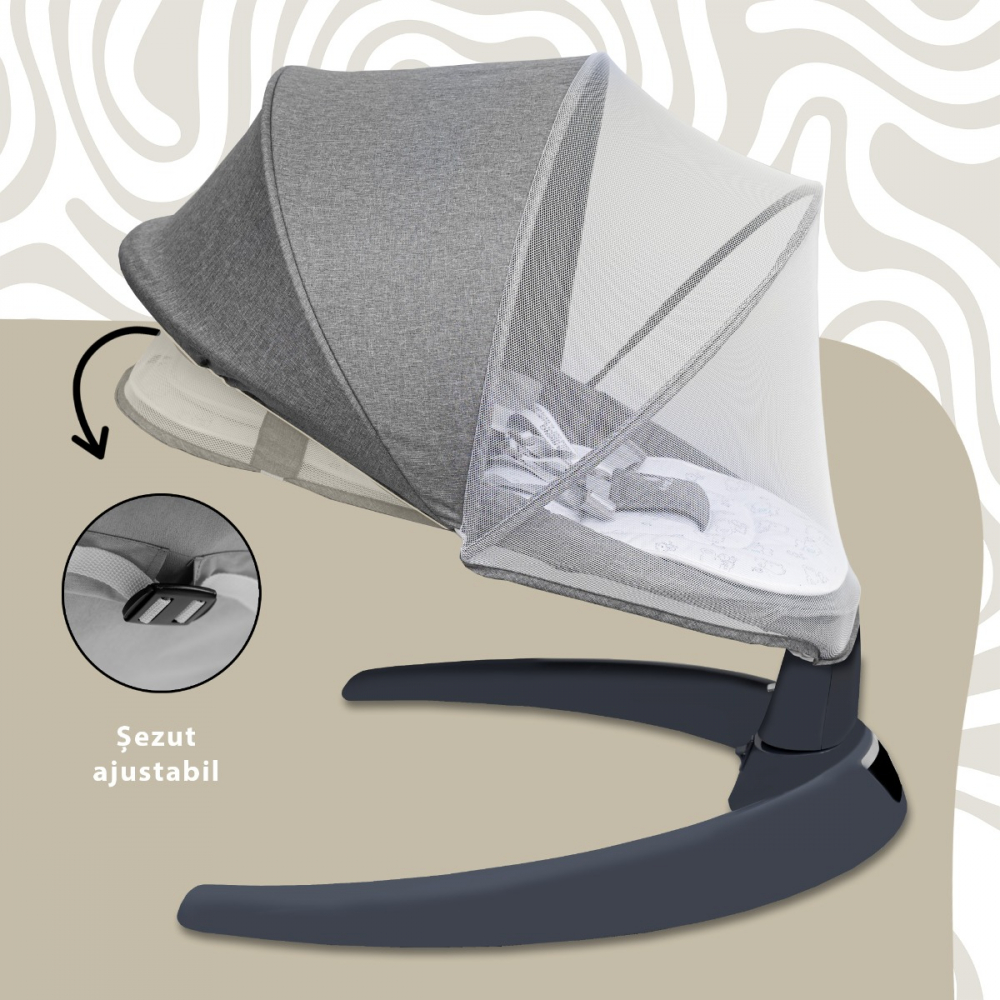 Leagan electric pentru bebelusi, cu spatar reglabil si senzor de miscare, AppeKids Evoque - Powder Grey [3]