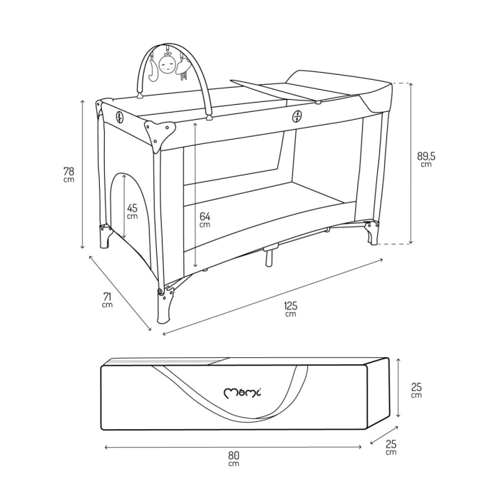 Patut pliabil cu doua nivele si masuta de infasat, 60x120 cm, Momi, Belove Plus -Beige [10]