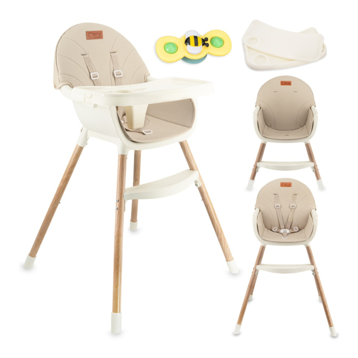 Scaun de masa copii Momi Reki, Piele ecologica, Beige [10]
