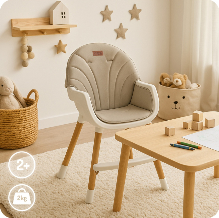 Scaun de masa copii Momi Reki, Piele ecologica, Beige [9]