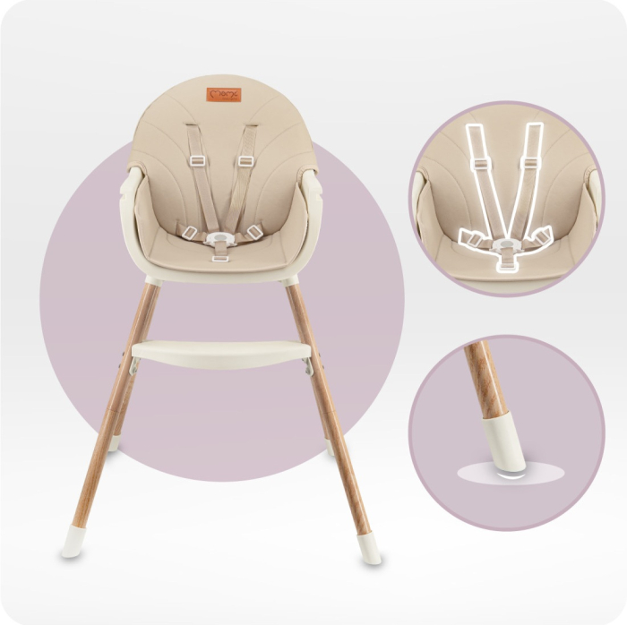 Scaun de masa copii Momi Reki, Piele ecologica, Beige [8]