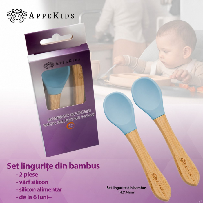 Set 2 lingurițe din bambus cu vârf din silicon AppeKids [6]