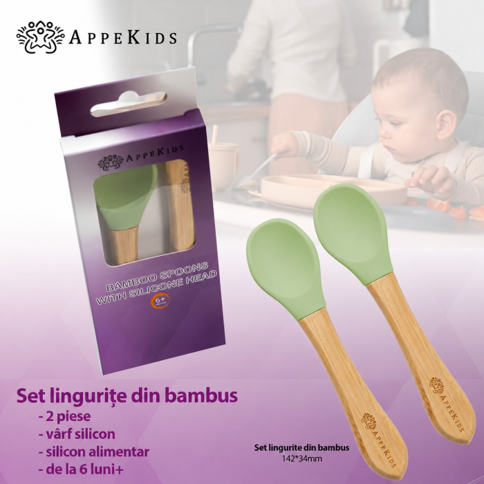 Set 2 lingurițe din bambus cu vârf din silicon AppeKids [6]