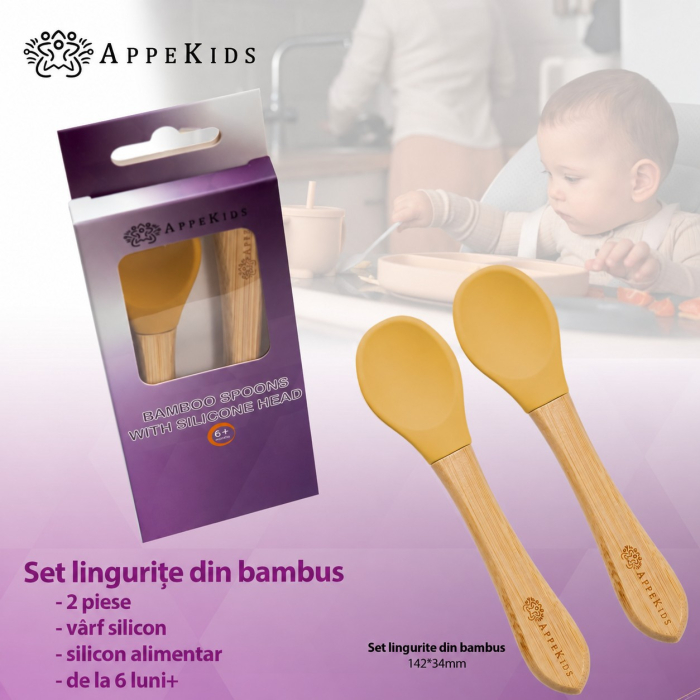 Set 2 lingurițe din bambus cu vârf din silicon AppeKids [6]