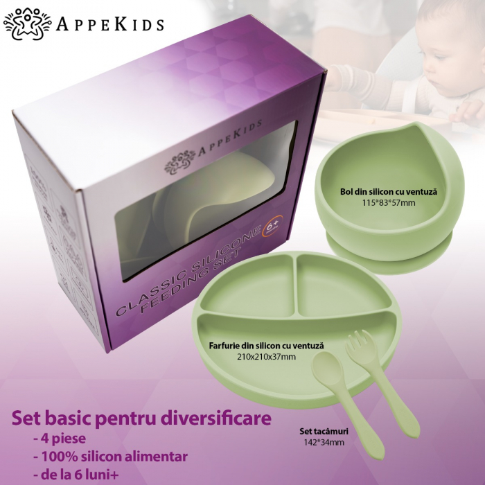 Set Diversificare, AppeKids, 100% Silicon, Basic - Raw Green [2]