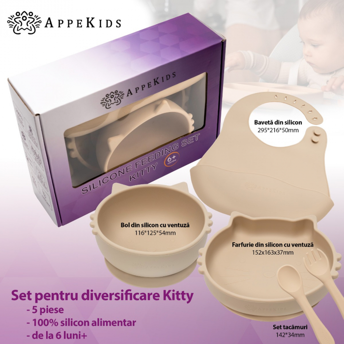 Set Diversificare, AppeKids, 100% Silicon, Kitty - Bubble Beige [2]