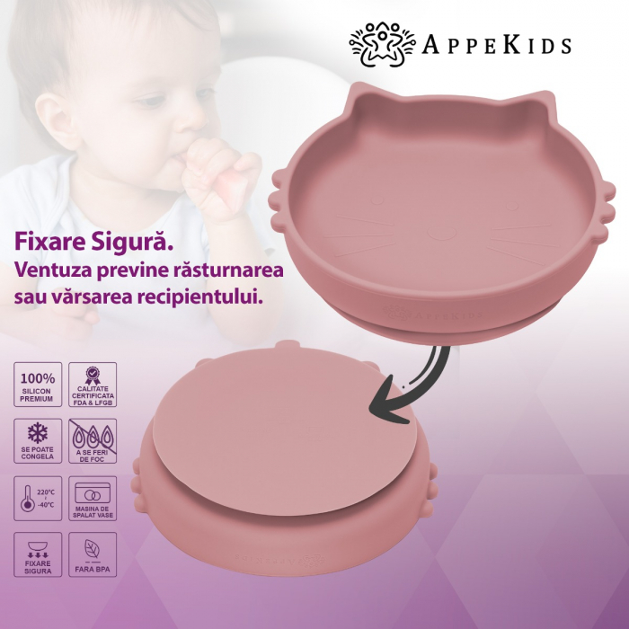 Set Diversificare, AppeKids, 100% Silicon, Kitty - Old Rose [4]