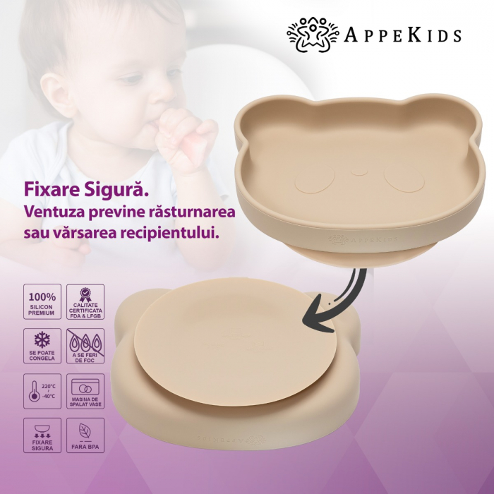 Set Diversificare, AppeKids, 100% Silicon, Panda - Bubble Beige [4]
