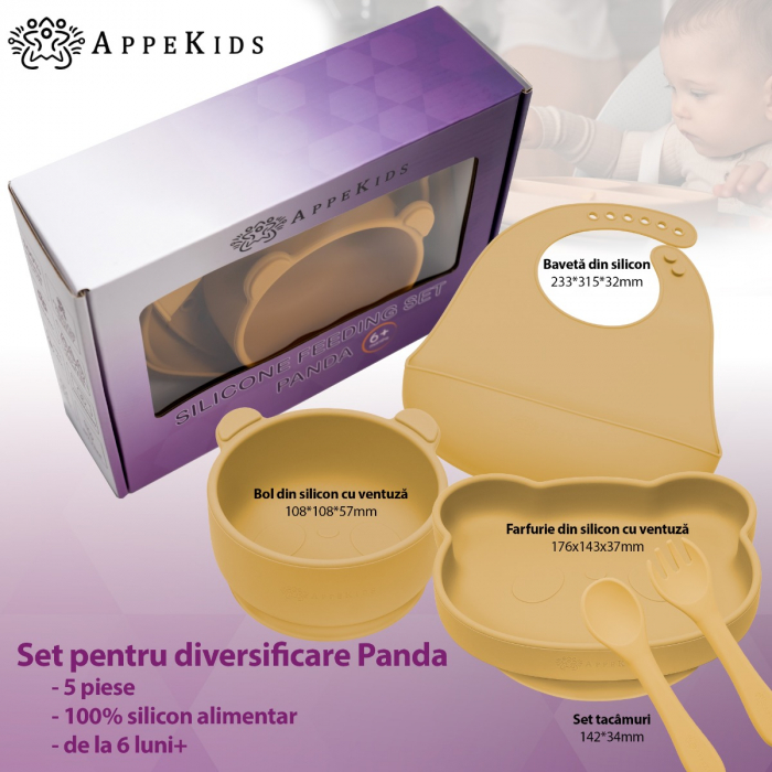 Set Diversificare, AppeKids, 100% Silicon, Panda - Honey [2]