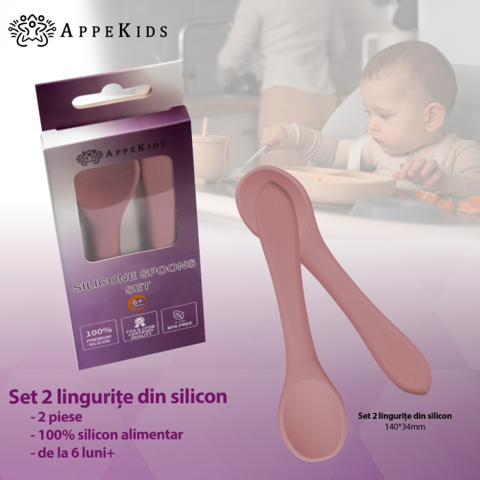 Set Lingurite din silicon, AppeKids - Old Rose [2]