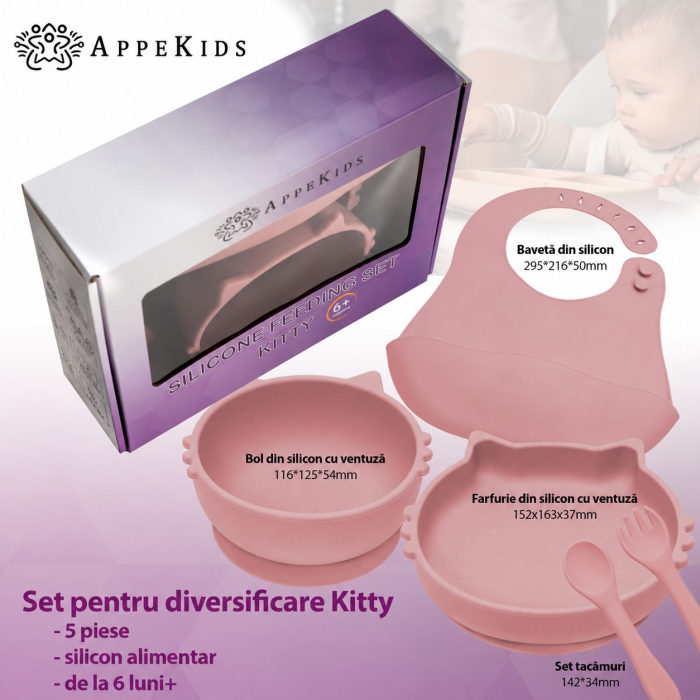 Set pentru diversificare AppeKids Kitty, 5 piese, silicon alimentar, 6 luni+ [5]