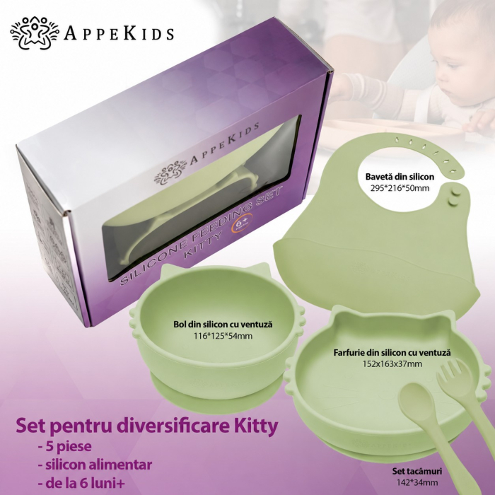 Set pentru diversificare AppeKids Kitty, 5 piese, silicon alimentar, 6 luni+ [5]