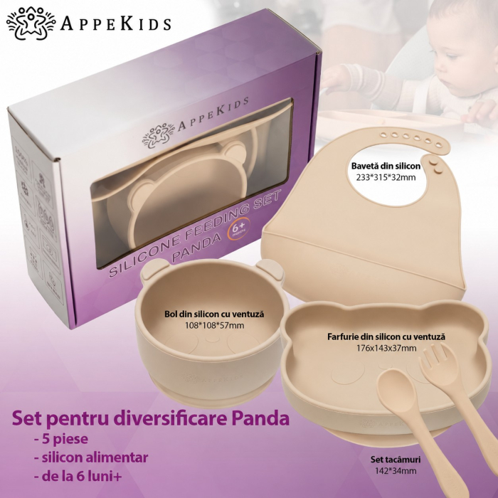Set pentru diversificare AppeKids Panda, 5 piese, silicon alimentar, 6 luni+ [5]