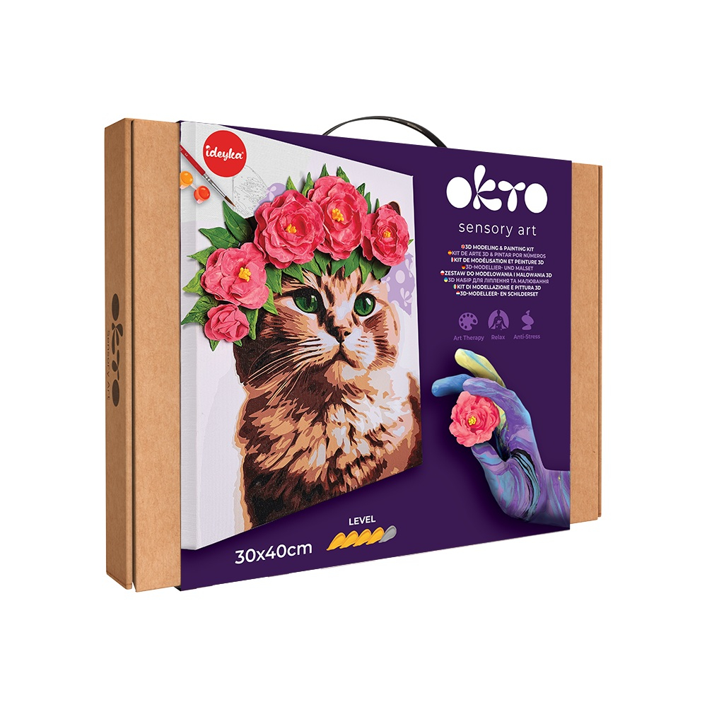 Set pictura si modelare 3D cu argila usoara, 30*40 cm - A Cat in a Flower Crown [1]
