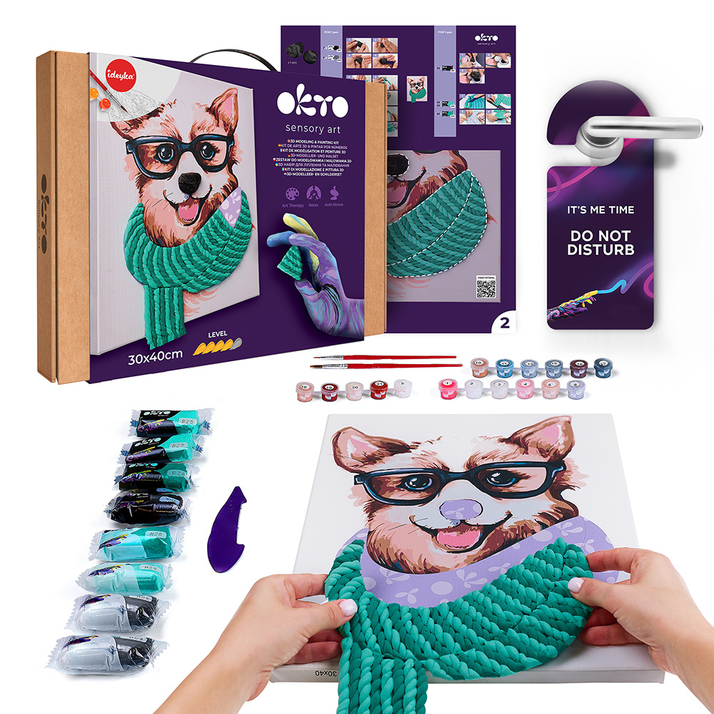 Set pictura si modelare 3D cu argila usoara, 30*40 cm - Fashion Corgi [2]