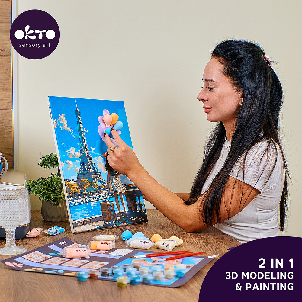 Set pictura si modelare 3D cu argila usoara, 30*40 cm - Greetings from Paris [6]