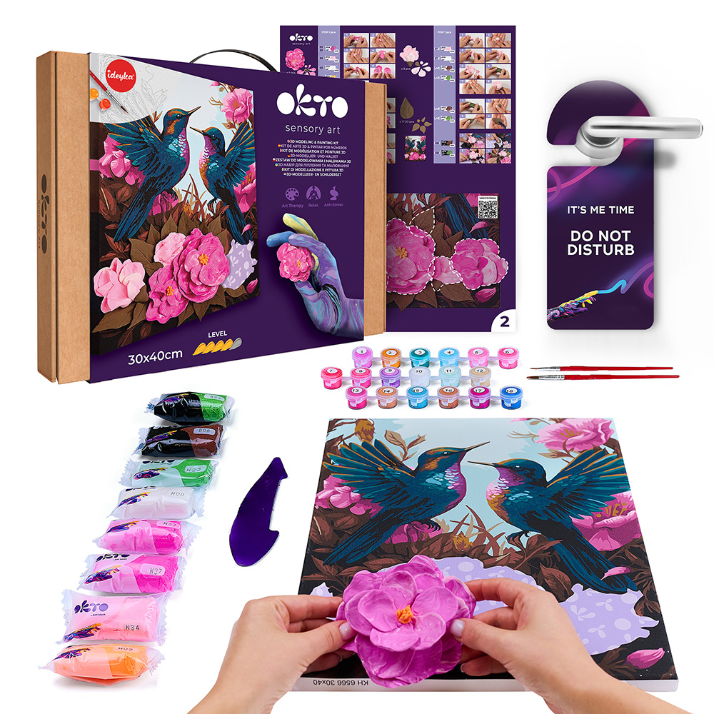 Set pictura si modelare 3D cu argila usoara, 30*40 cm - Hummingbirds in love [3]