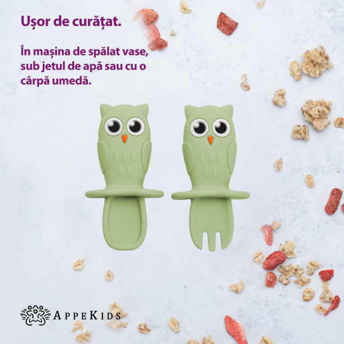 Set Tacamuri din silicon, AppeKids, OWL - Raw Green [3]