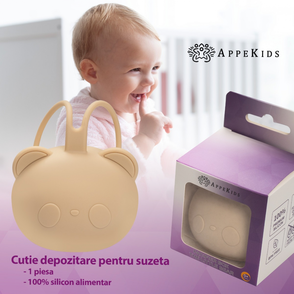 Suport pentru suzeta din silicon, AppeKids, The Little Bear - Bubble Beige [2]