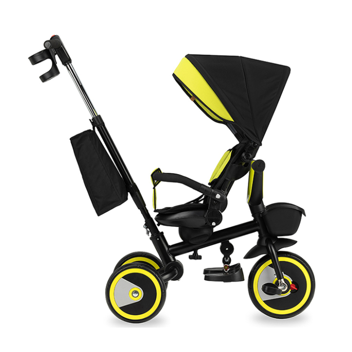 Tricicleta 5 in 1, MoMi INVIDIA Black, Scaun rotativ 360°, Spatar reglabil, Maner telescopic, Centura in 5 puncte, Pliabila, Suport pahare, Tapiterie usor de curatat [3]