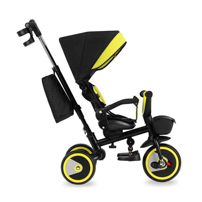 Tricicleta 5 in 1, MoMi INVIDIA Black, Scaun rotativ 360°, Spatar reglabil, Maner telescopic, Centura in 5 puncte, Pliabila, Suport pahare, Tapiterie usor de curatat [2]