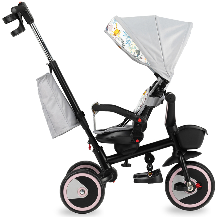 Tricicleta 5 in 1, MoMi INVIDIA Love, Scaun rotativ 360Ã‚Â°, Spatar reglabil, Maner telescopic, Centura in 5 puncte, Pliabila, Suport pahare, Tapiterie usor de curatat [3]