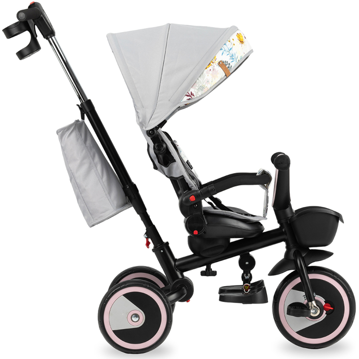 Tricicleta 5 in 1, MoMi INVIDIA Love, Scaun rotativ 360Ã‚Â°, Spatar reglabil, Maner telescopic, Centura in 5 puncte, Pliabila, Suport pahare, Tapiterie usor de curatat [2]