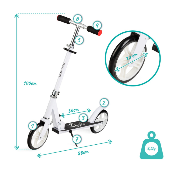 Trotineta freestyle, QKIDS, WEISS White, Ghidon reglabil pe 3 trepte, Amortizor Easy&Up, Platforma anti-derapanta, Pliabila, Aluminiu [2]