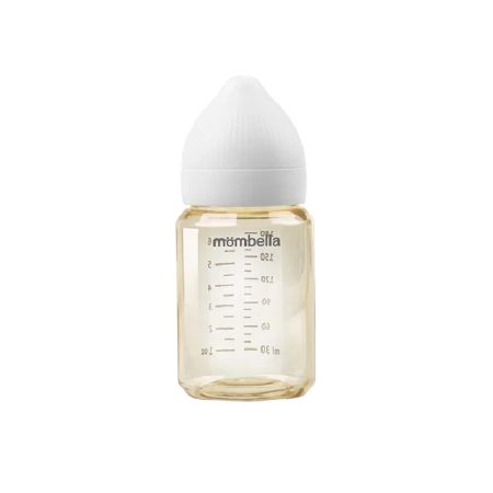 Noutăți - Biberon Anti-colici Mombella Classic PPSU, 180 ml, cu Tetină Silicon S - Flux Lent (0-3 Luni) - Ivory
