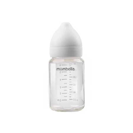 Noutăți - Biberon din sticla Anti-colici Mombella Classic, 180 ml, cu Tetină Silicon S - Flux Lent (0-3 Luni) - Ivory