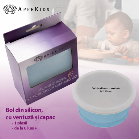 Bol din silicon cu ventuză și capac AppeKids, 6luni+ [3]