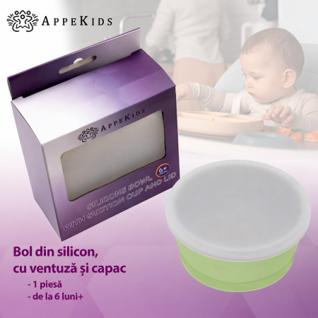Bol din silicon cu ventuză și capac AppeKids, 6luni+ [4]
