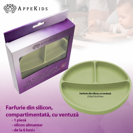 Farfurie compartimentată din silicon cu ventuză AppeKids, 6 luni+ [3]