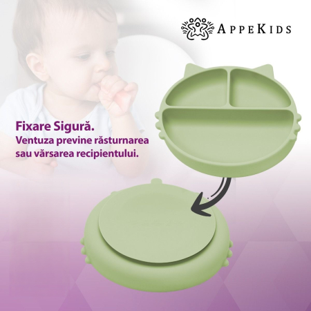 Farfurie compartimentată din silicon cu ventuză AppeKids Kitty, 6 luni+ [3]